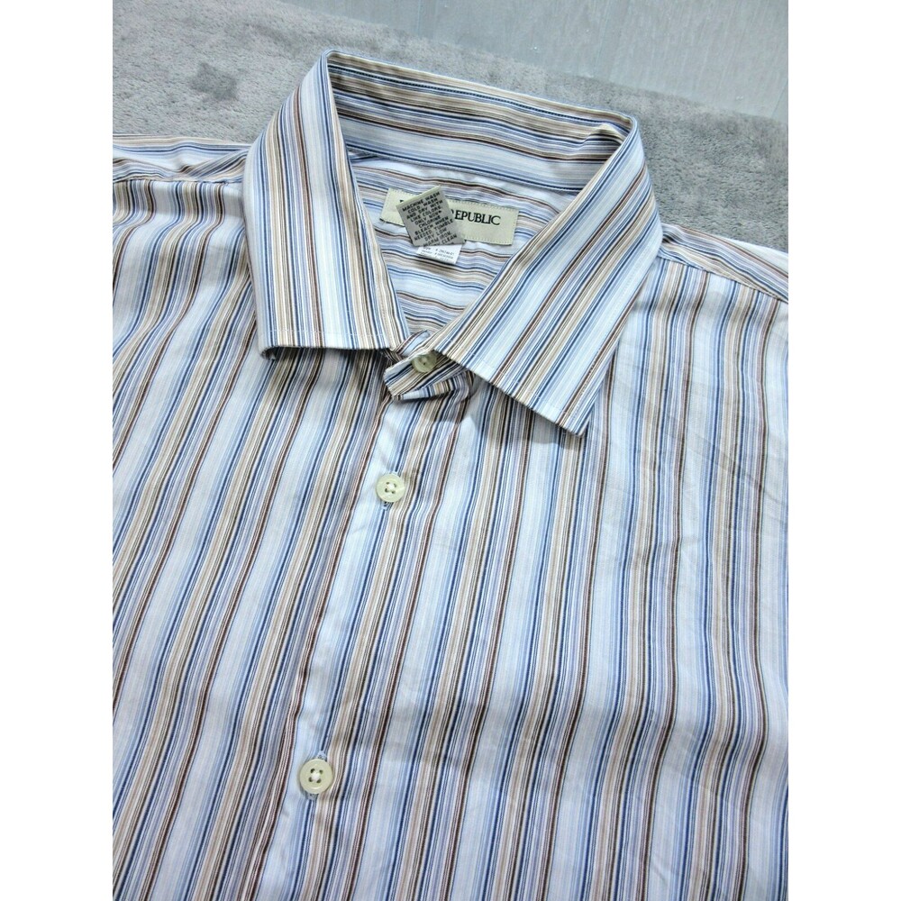Banana Republic Mens XXL 18-18.5 Shirt Button Down Long Slv Blue Brown Striped